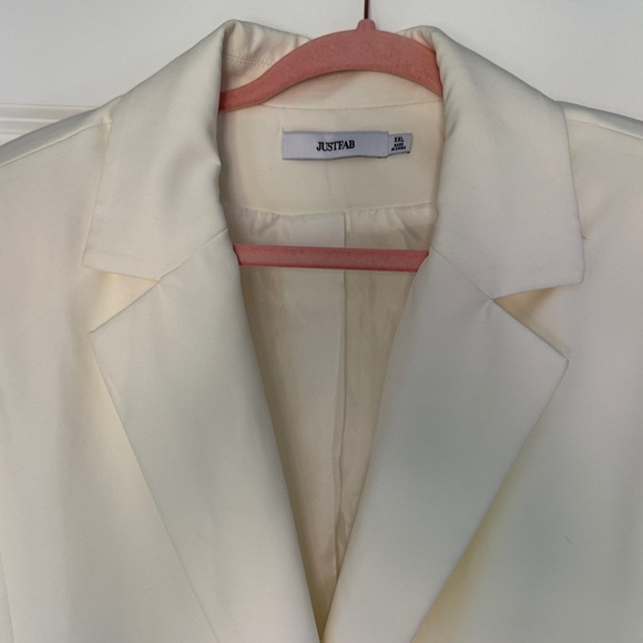 JustFab Cream Double-Breasted Blazer - Picture 2 of 6